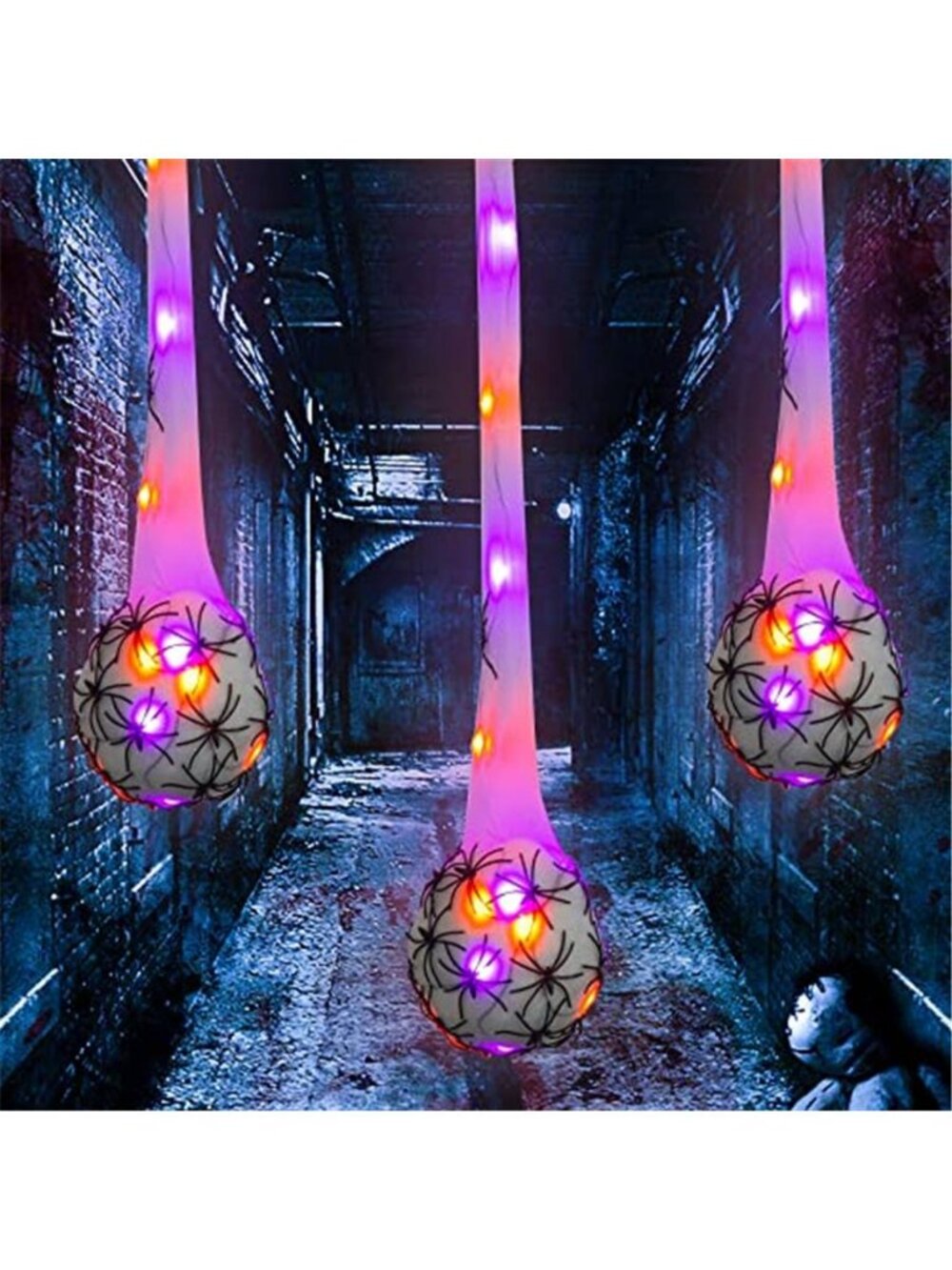 3.2FT Halloween Decoration Hanging Light Up Spider Egg Sacs 3 Packs